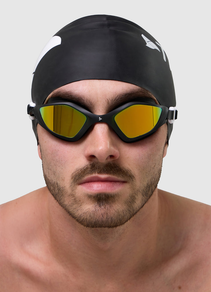 TRI-FIT RAPID-X Swim Goggles in black with gold lens. 220 Triathlon Cutting Edge Award
