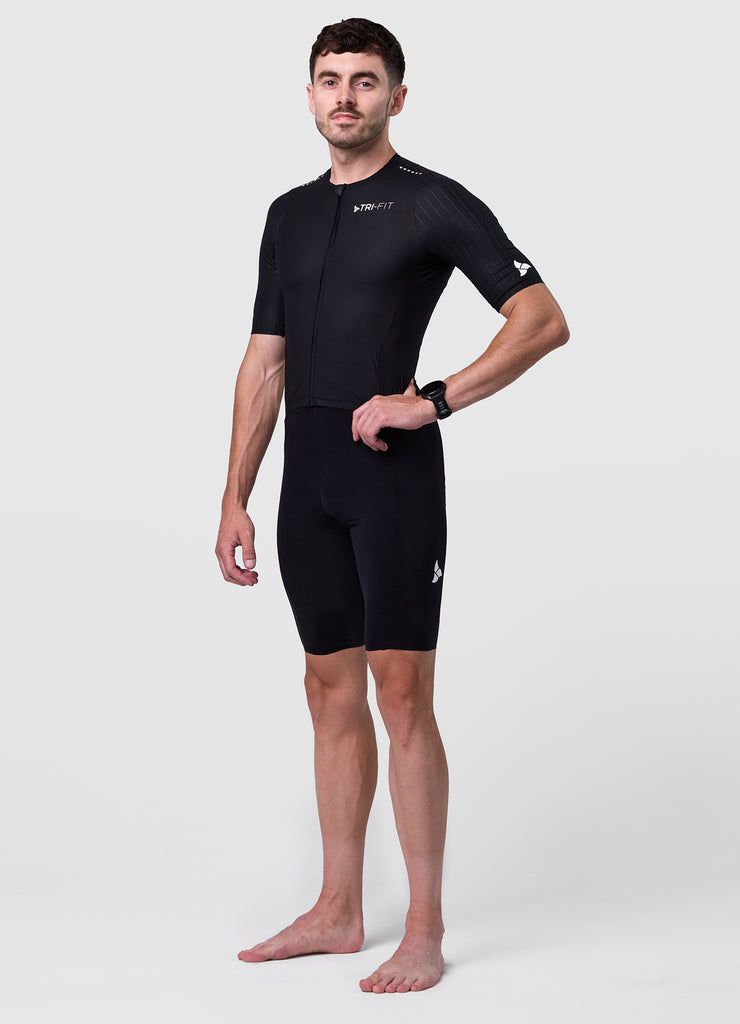 TRI-FIT VORTEX BLACK EDITION Tri-Suit side view – showcasing laser-cut sleeves and aero fit