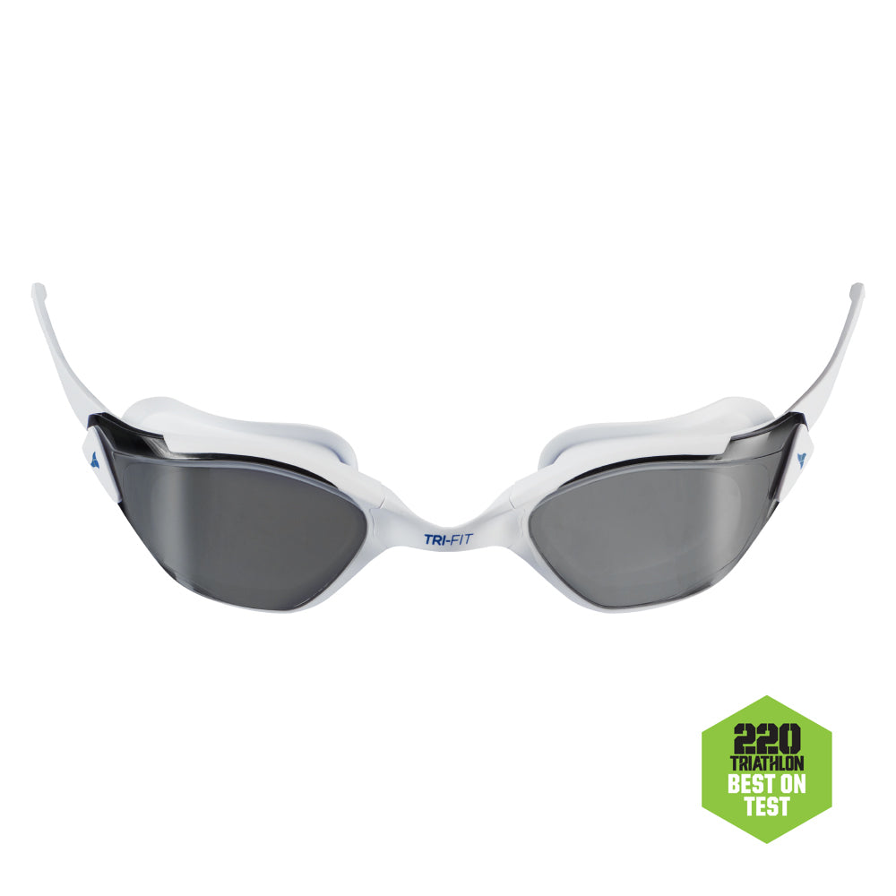 TRI-FIT PROPEL Swim Goggles in white with silver mirrored lens. Part of the award-winning TRI-FIT Goggle range.
