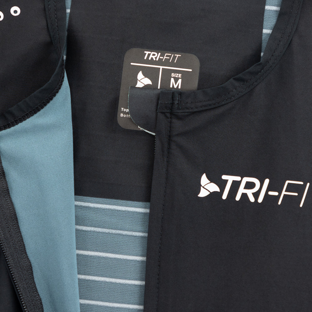 TRI-FIT VORTEX BLACK EDITION Tri-Suit front zipper and interior detail – full front opening with premium YKK zipper