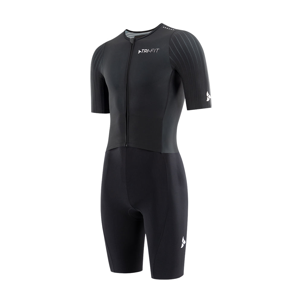 TRI-FIT VORTEX BLACK EDITION Tri-Suit side view – showcasing laser-cut sleeves and aero fit