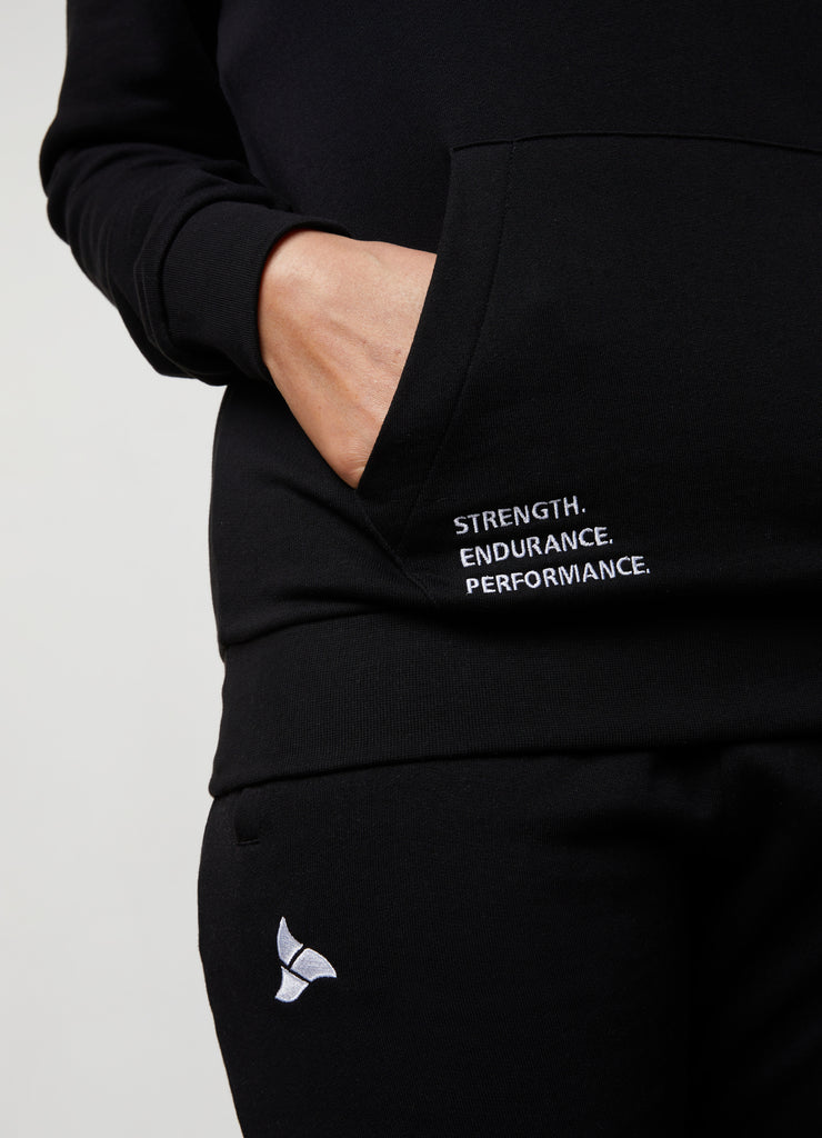 Woman wearing TRI-FIT Casualwear black hoodie
