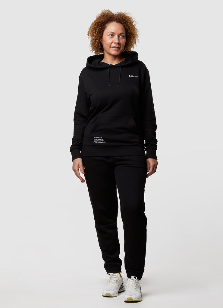 Woman wearing TRI-FIT Casualwear black hoodie