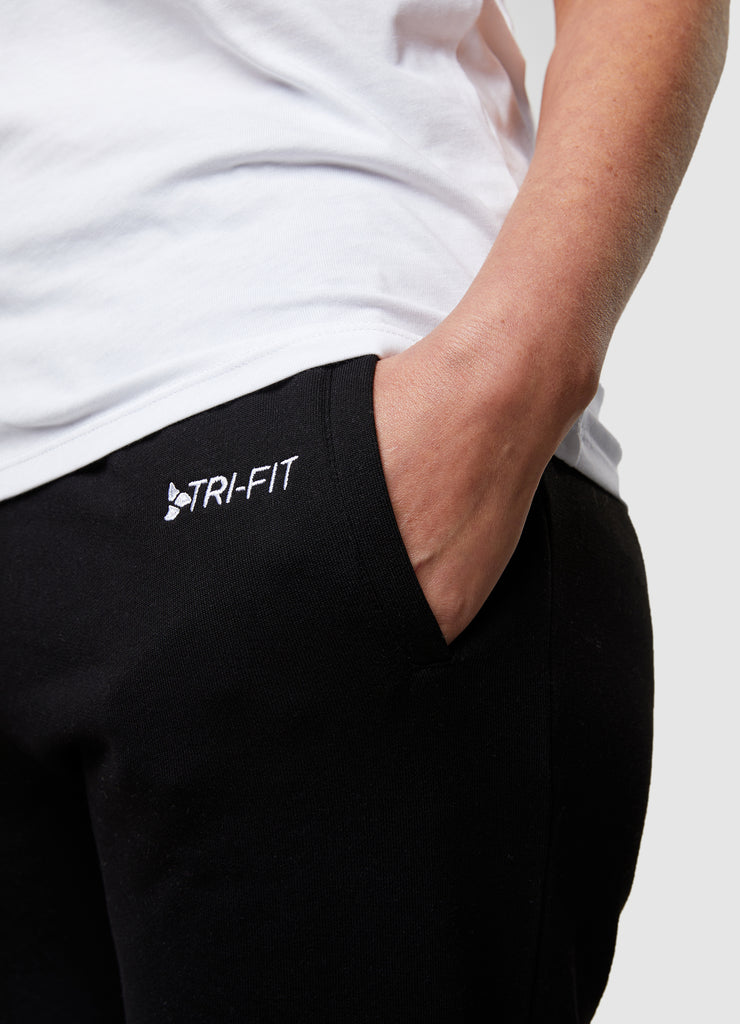 Woman wearing TRI-FIT Casualwear black joggers