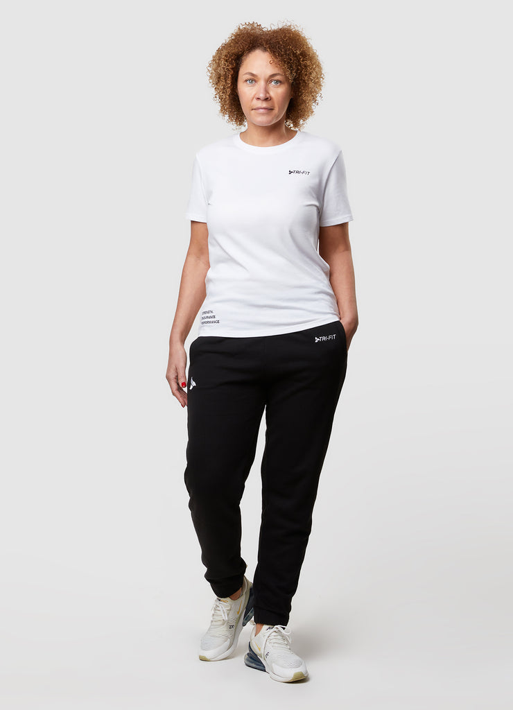 Woman wearing TRI-FIT Casualwear black joggers