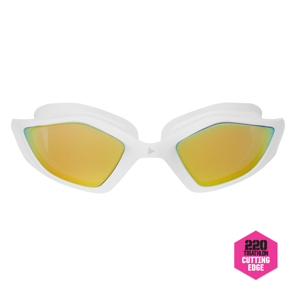 TRI-FIT RAPID-X Swim Goggles in white with gold lens. 220 Triathlon Cutting Edge Award