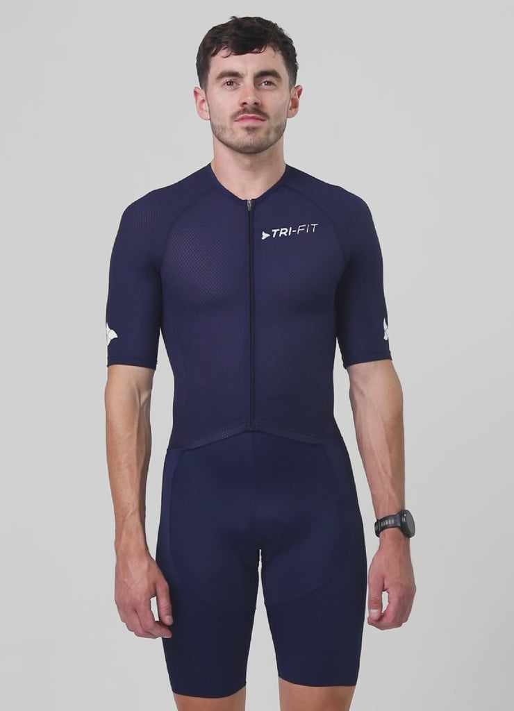 360 degree view of the TRI-FIT VANGUARD NAVY mens triathlon suit